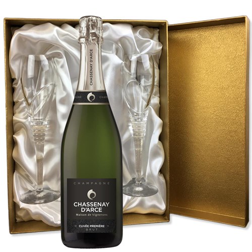 Chassenay d'Arce Cuvee Premiere Brut Champagne 75cl in Gold Presentation Set With Flutes